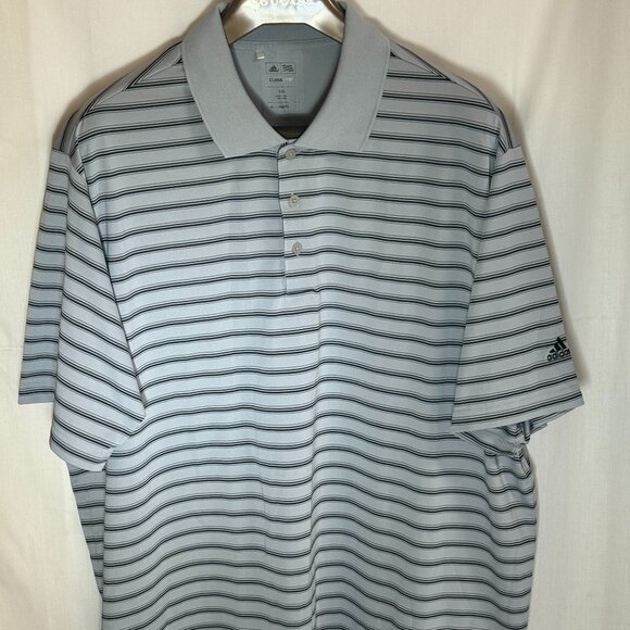 Adidas Climalite Men's Short Sleeves w/ Collar Polo Shirt - Striped Gray - 2XL - Picture 1 of 6